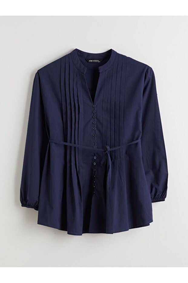 LCW Modest Kaçık Yaka Kuşaklı Kadın Gömlek Tunik - 5