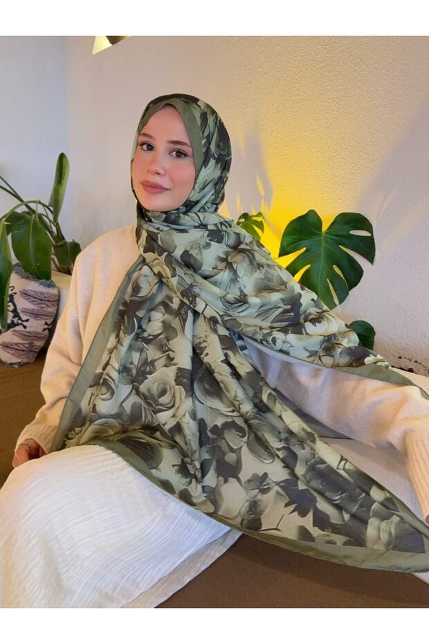 شال قطني ناعم منقوش من سلسلة فيرا كاكي ps124