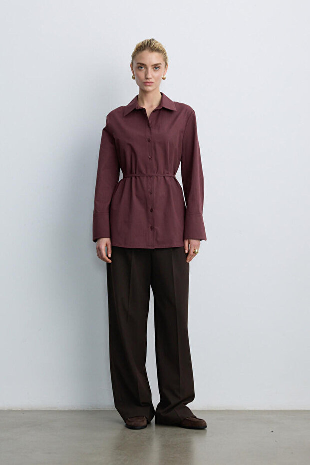 Plum Color Shirt with Binding Detail - 5