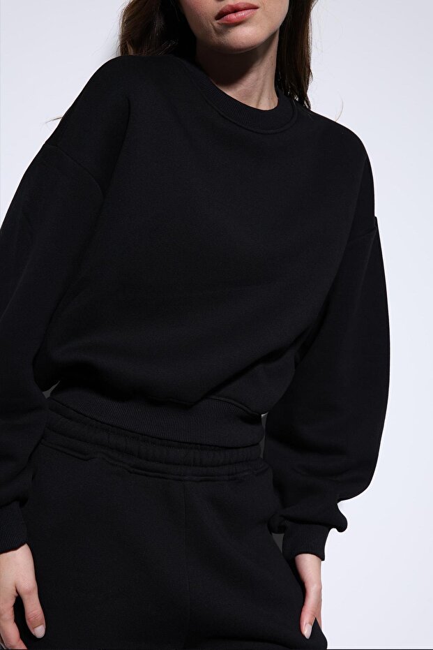 Siyah Basic Kadın Sweatshirt - 5