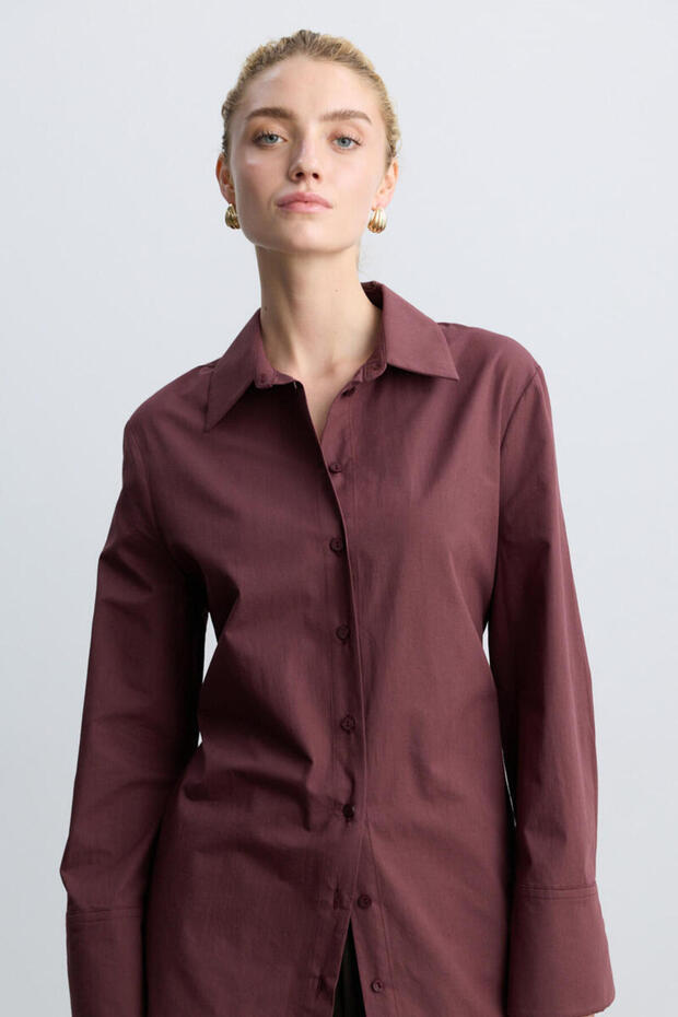Plum Color Shirt with Binding Detail - 3