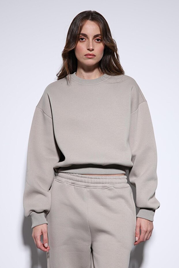 Açık Vizon Basic Kadın Sweatshirt - 5