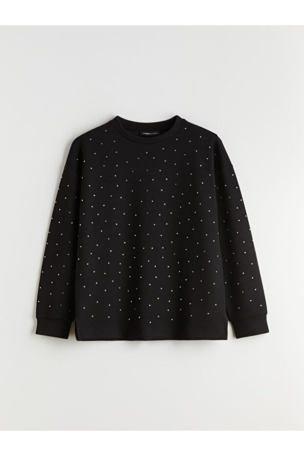LCWAIKIKI Basic Taşlı Oversize Kadın Sweatshirt Tunik - 7