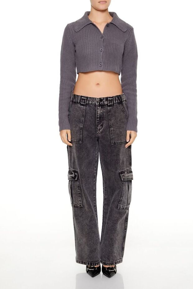 Düğmeli Crop Hırka - 4