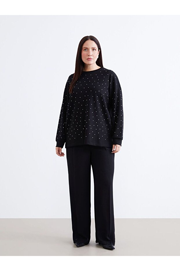 LCWAIKIKI Basic Taşlı Oversize Kadın Sweatshirt Tunik - 6