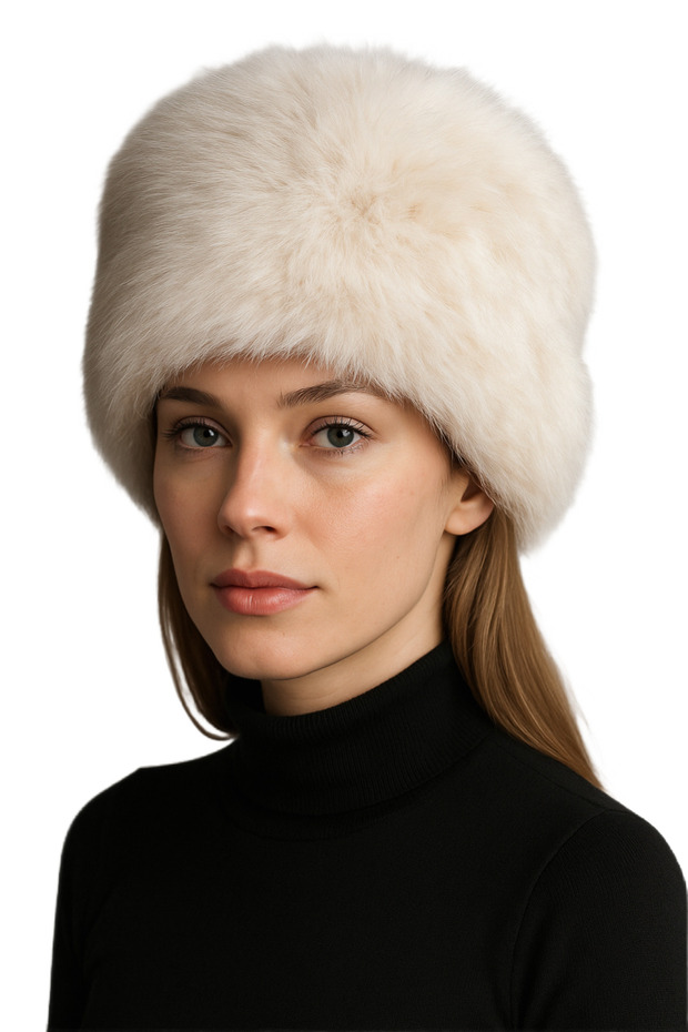 Women's Cream Color Winter Faux Fur Plush Russian Ushanka Hat