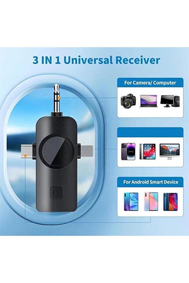 Kablosuz Tüylü Yaka Mikrofonu F11 Model 3'ü 1 Arada 3.5mm Uyumlu Tekli Set Type-C Apple - 3