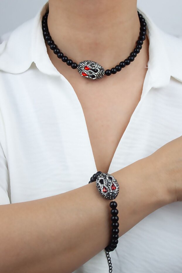 Zircon and Natural Stone Black Necklace Bracelet