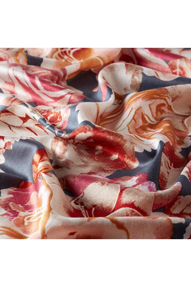 Patterned Silk Shawl - Rose Pattern - Navy Blue - 3