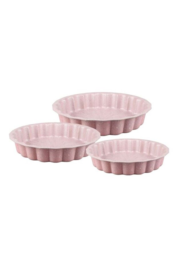 3-Piece Granite Cake Pan Set (24cm, 28cm, 32cm) - Pink