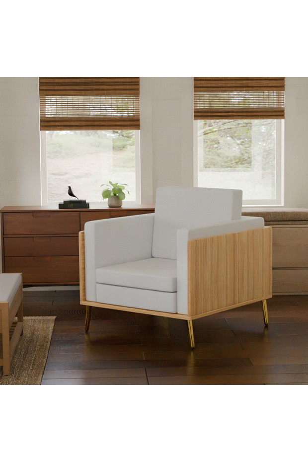 KD 3326 Coco Bolo Wooden Single Seat Sofa with Golden Legs and White PU Cushion for Office - 2