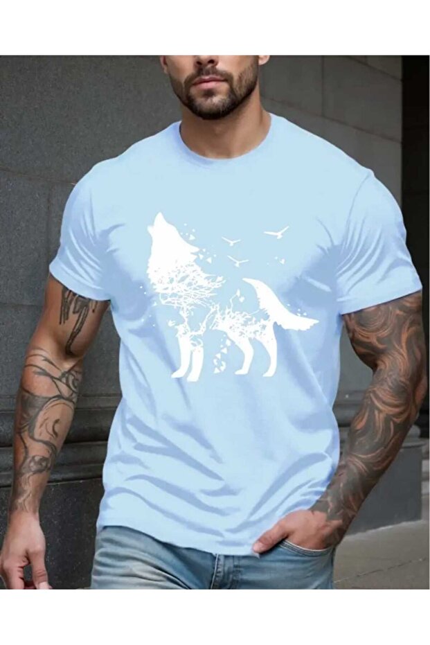 Men's Howling Wolf Printed Oversize T-Shirt