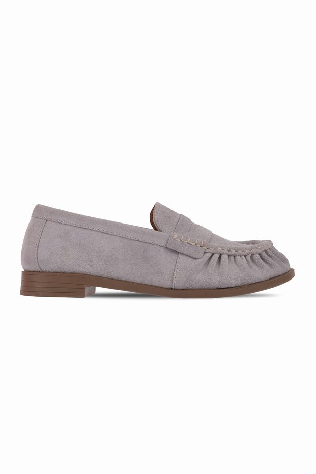 Alisa Women's Genuine Leather Stitching Detailed Nubuck Ballerina Shoes B4227