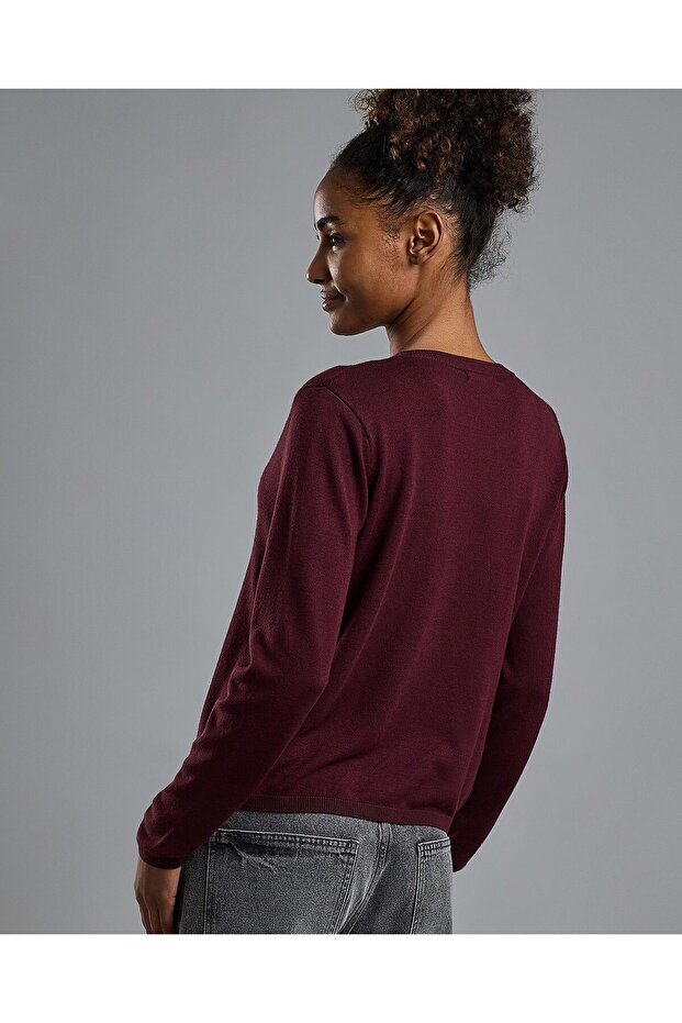 Solid V-Neck Cardigan with Button Closure - 4