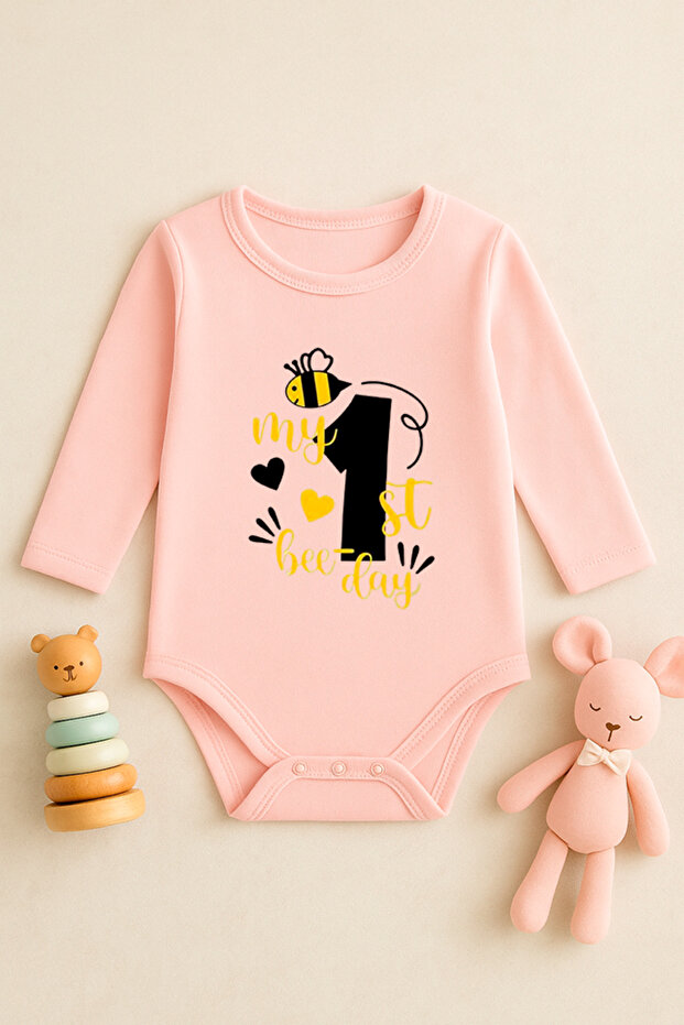 Cute Baby Bodysuit with Printed Text and Snap Fasteners