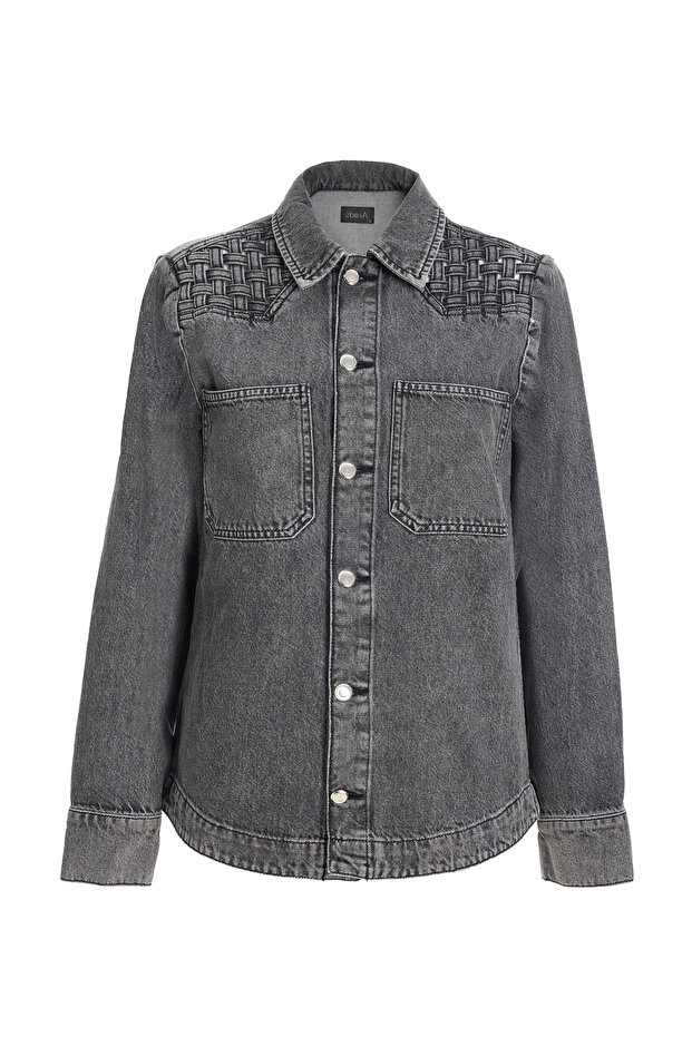 Kadın Örme Detaylı Denim Gömlek - 1