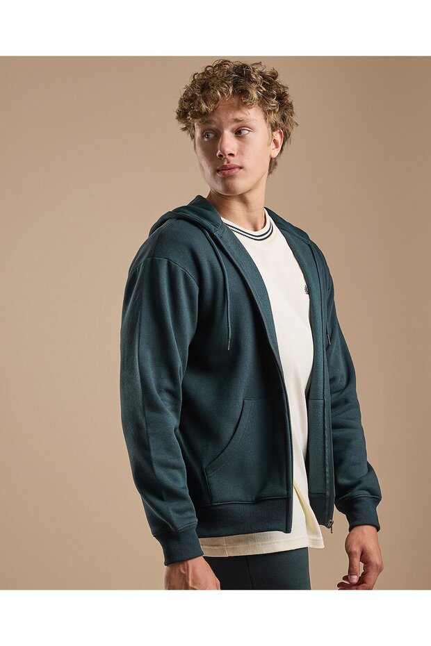 Solid Hooded Jacket with Zipper Closure - 3