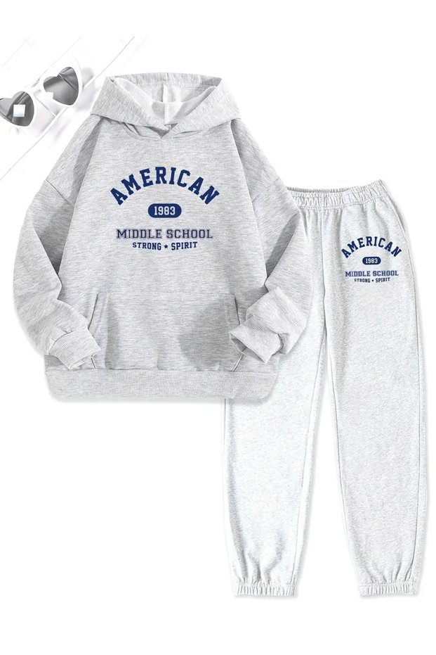 Unsex American School Printed Hooded Sweatshirt and Jogger Sweatpants- Bottom Top Set