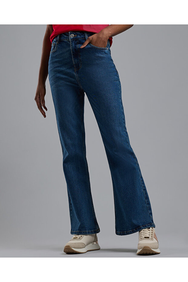 بنطال جينز واسع الأرجل مع أزرار للإغلاق - 2