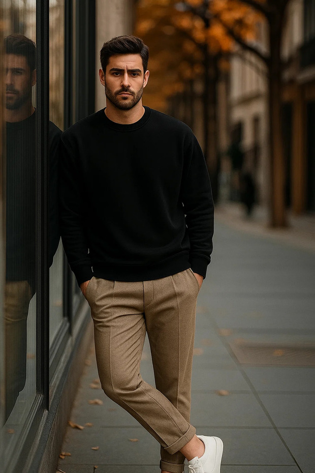 Pánsky ležérny sveter Basic Black Loose - 6