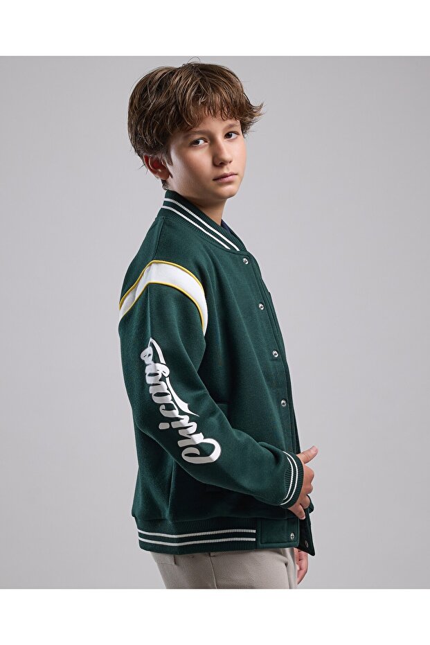Appliqued Varsity Jacket with Button Closure - 4
