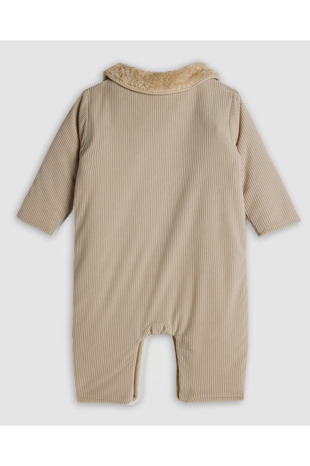 Beige Boy Solid Collared Romper - 2
