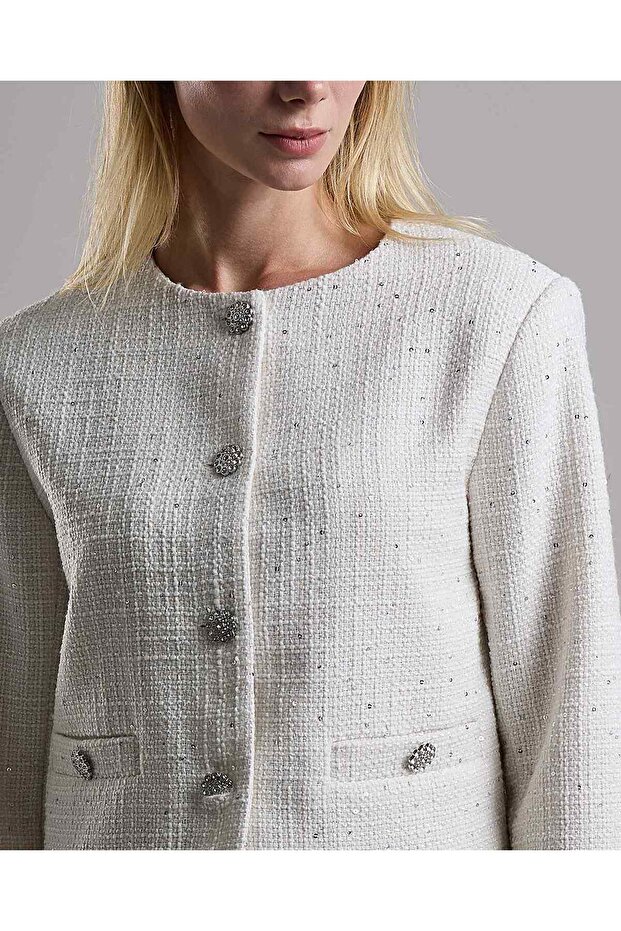 Textured Jacket with Button Closure - 5