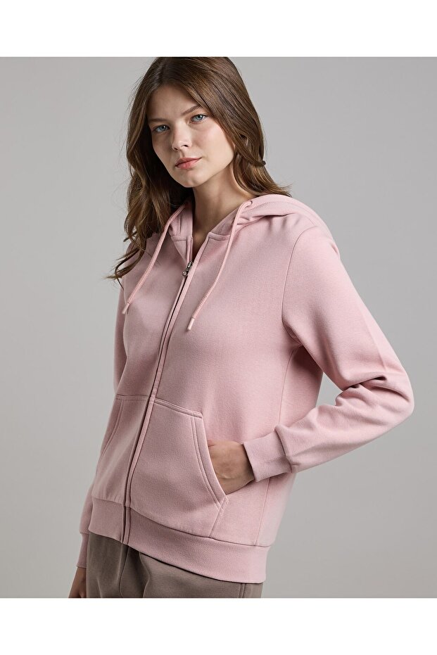 سترة سادة بغطاء رأس وسحاب للإغلاق - 1