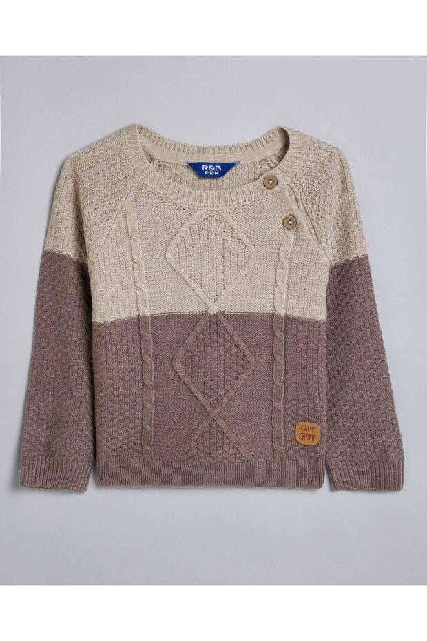 Colorblock Sweater with Crew Neck and Long Sleeves