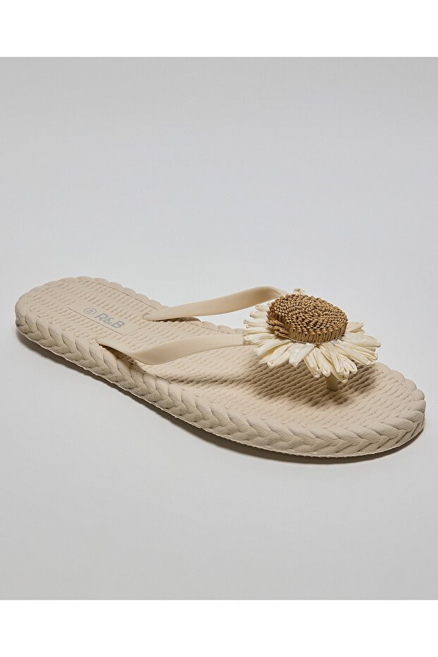 Beige Women's Appliqued Flip-Flops