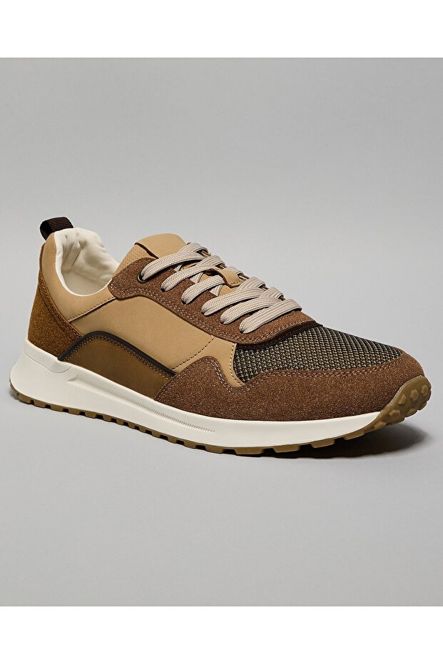 Brown Men's Color Block Low Top Sneakers