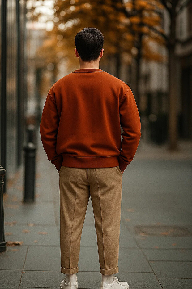 سترة رجالية فضفاضة أساسية بلون القرفة للاستخدام اليومي - 5