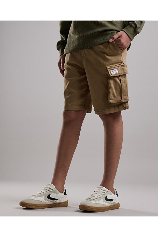 شورت كارجو سادة مع زر للإغلاق - 3