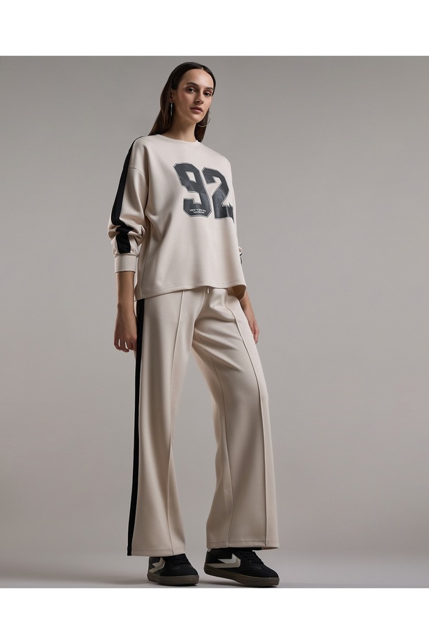 Stripe Detail Wide Leg Sweatpants with Drawstring Waist