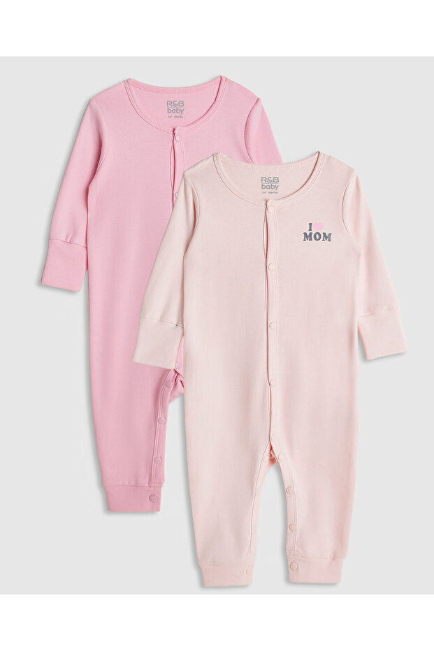 Pink Girl's 2 Pack Long Sleeves Sleepsuits