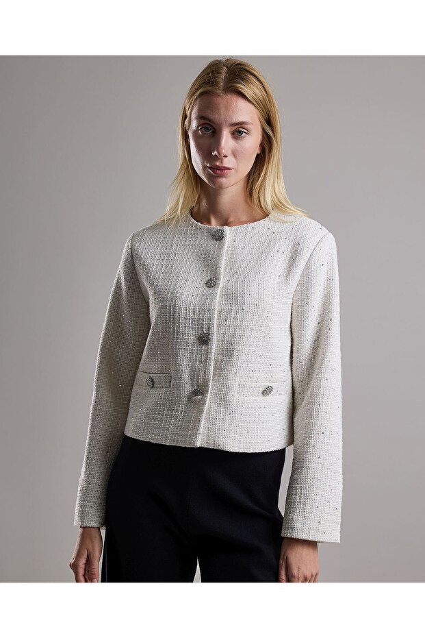 Textured Jacket with Button Closure - 1