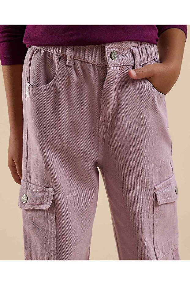 Solid Cargo Pants with Button Closure - 4