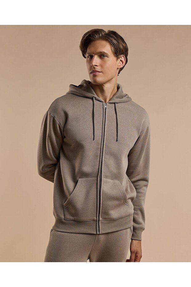 سترة سادة بغطاء رأس وسحاب للإغلاق - 1