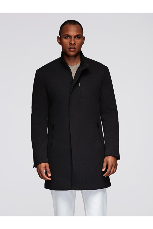 Pánský kabát s vysokým límcem - černý V1 OM-COWC-0136 - 3