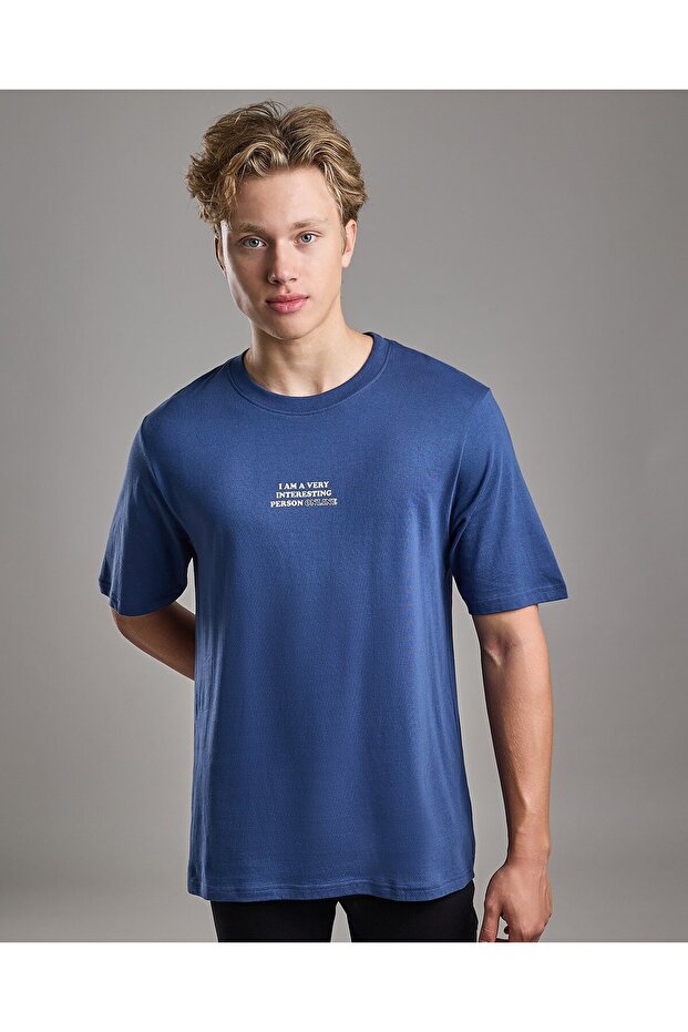 Typography Print T-Shirt with Crew Neck and Short Sleeves
