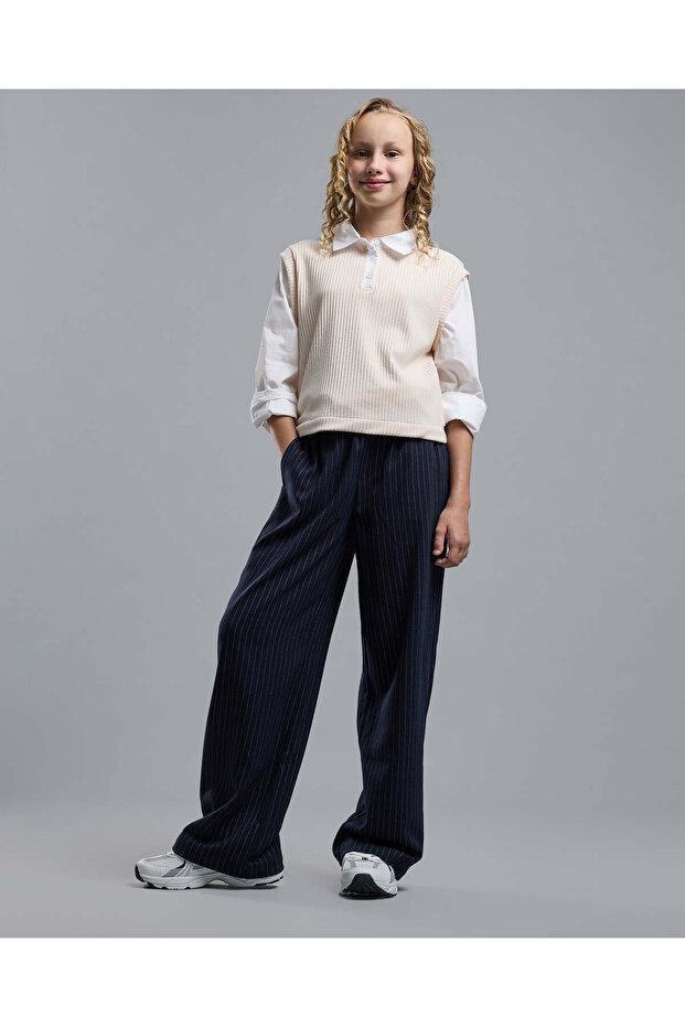 Striped Wide Leg Pants with Drawstring Waist