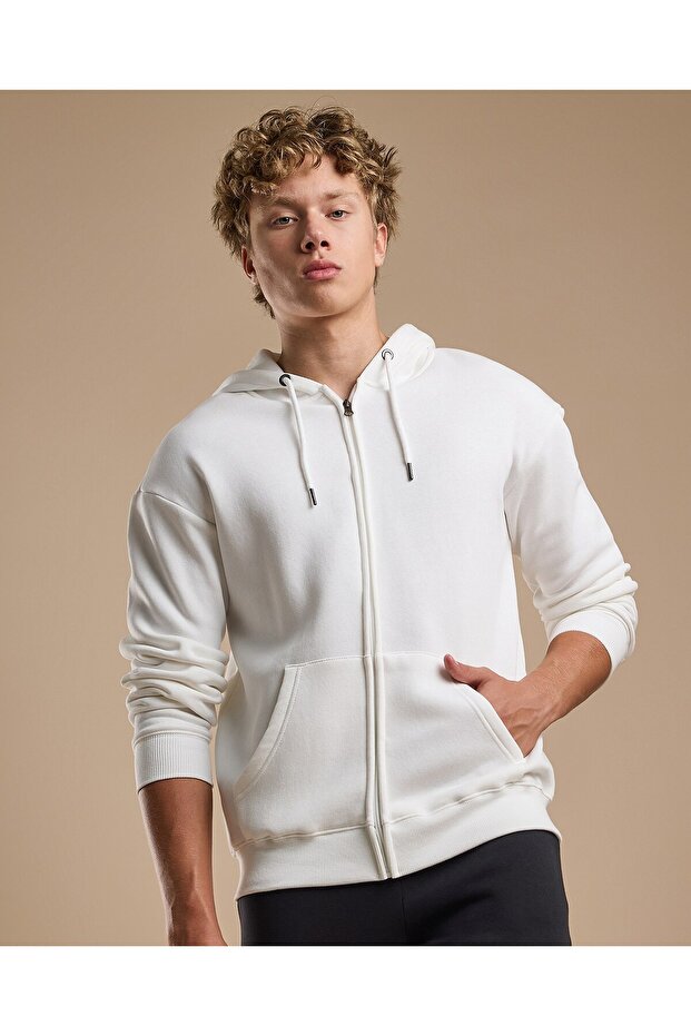 Solid Hooded Jacket with Zipper Closure - 1