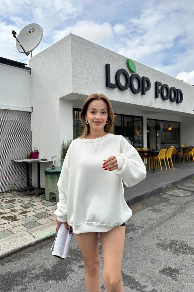 Ribanalı Basic Sweat Beyaz - 5