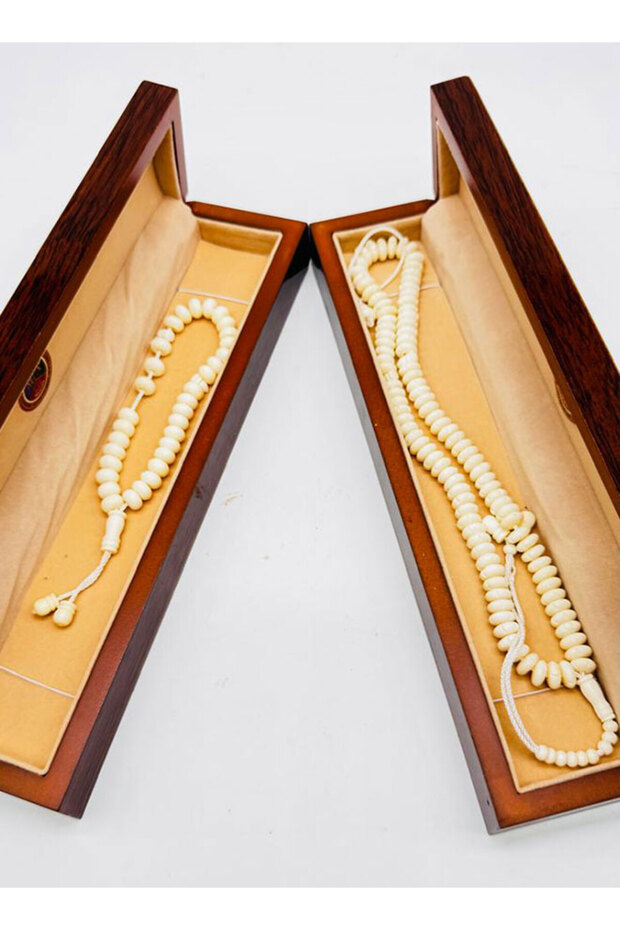 Set of 2 Natural Camel Bone Rosaries – 33 & 100 Beads - 10mm Bead Size (With 2 Wooden Boxes)