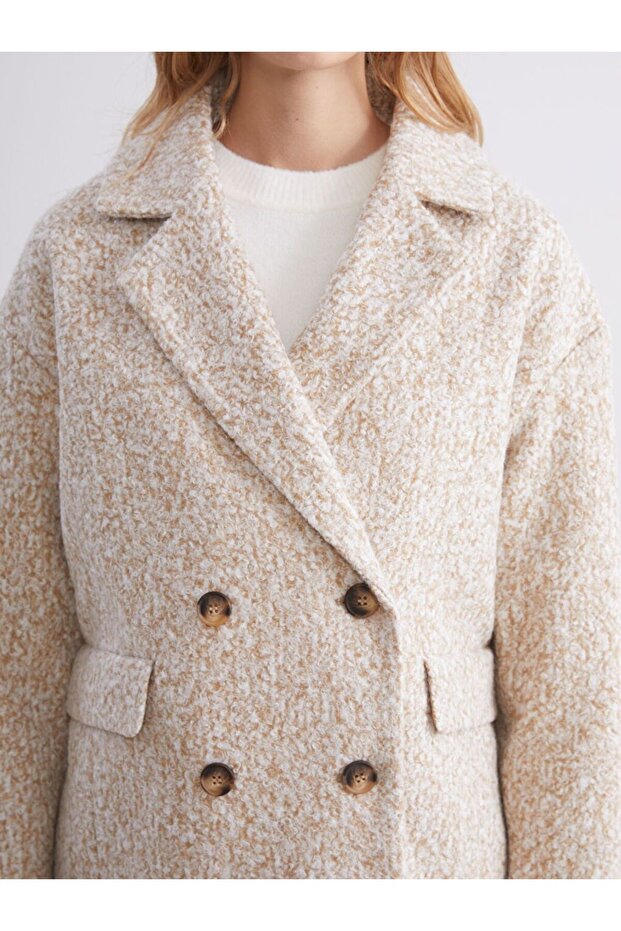 LCW Vision Kruvaze Yaka Oversize Kadın Kaşe Kaban - 3