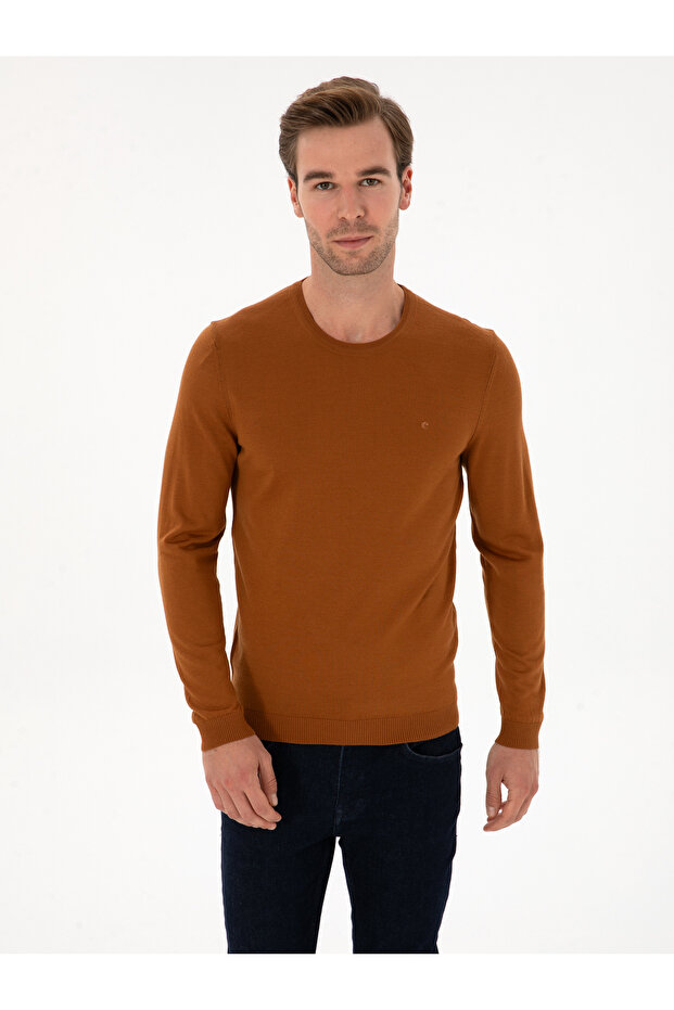 Karamel Slim Fit Yün Karışımlı Bisiklet Yaka Basic Triko Kazak 50315266-VR261 - 1