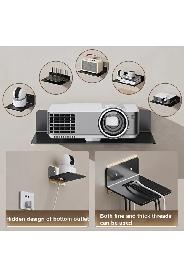 L Beden 30 Cm x 20 Cm Projeksiyon Rafı WİFİ Duvar Askılık Router ve Tv Kutusu DUVARA MONTAJLI SİYAH - 3
