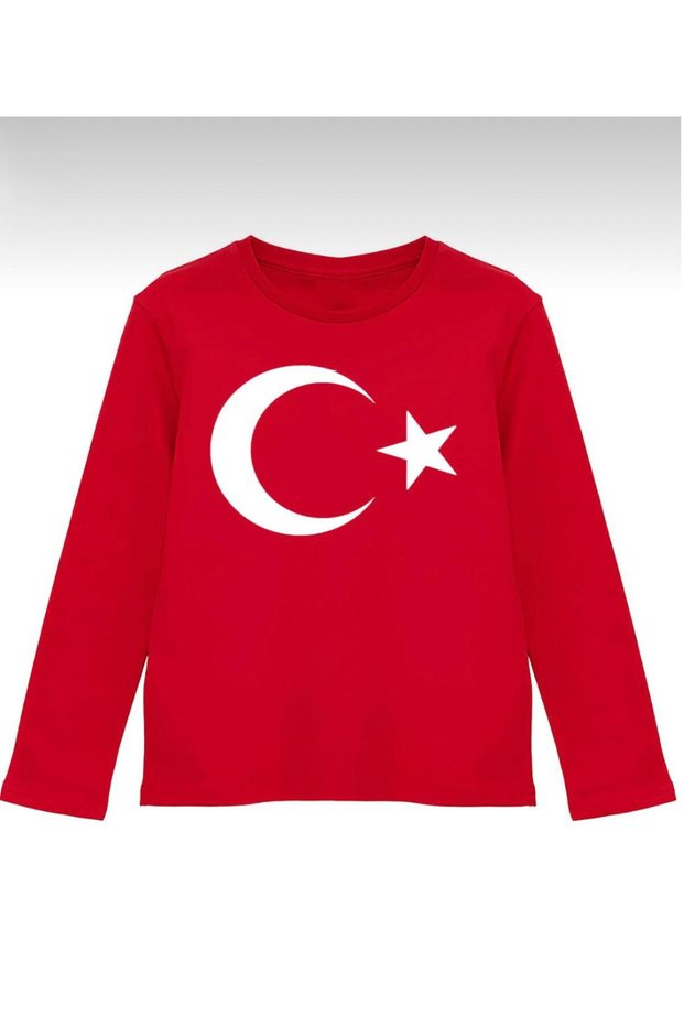 Unisex Children's Long Sleeve Red Moon-Star T-Shirt 100% Cotton October 29Th Celebration