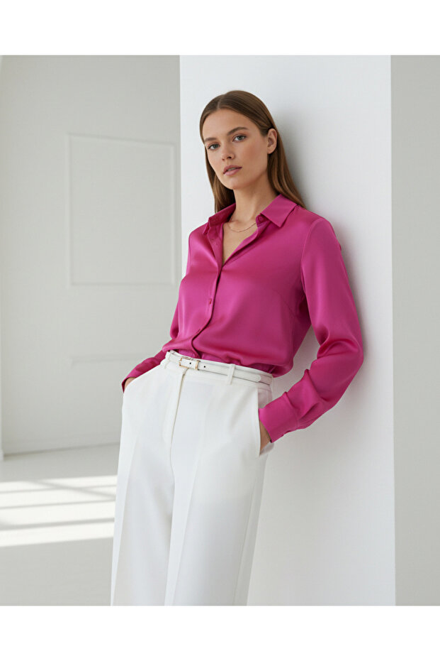 Saten Yüzeyli Fitted Gömlek - 7