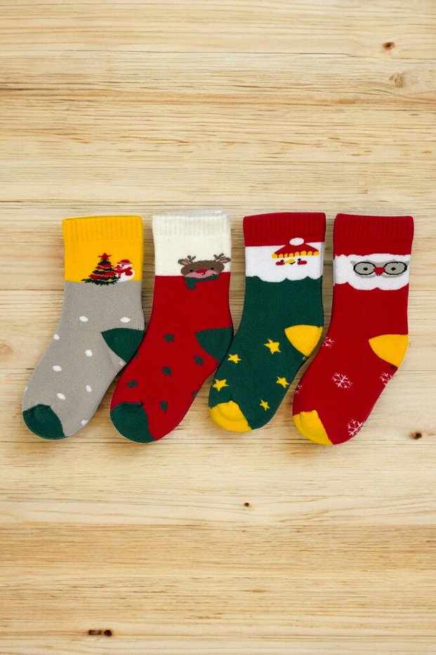 4 Pairs of Seamless Winter Thick Terry Christmas Children's Socks